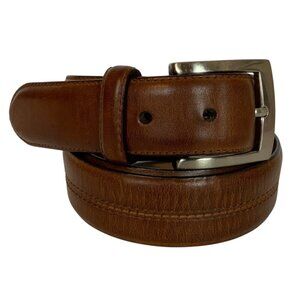 Cole Haan Mens Brown Leather Belt With Silver Buckle Size 34/85 Crafted In India